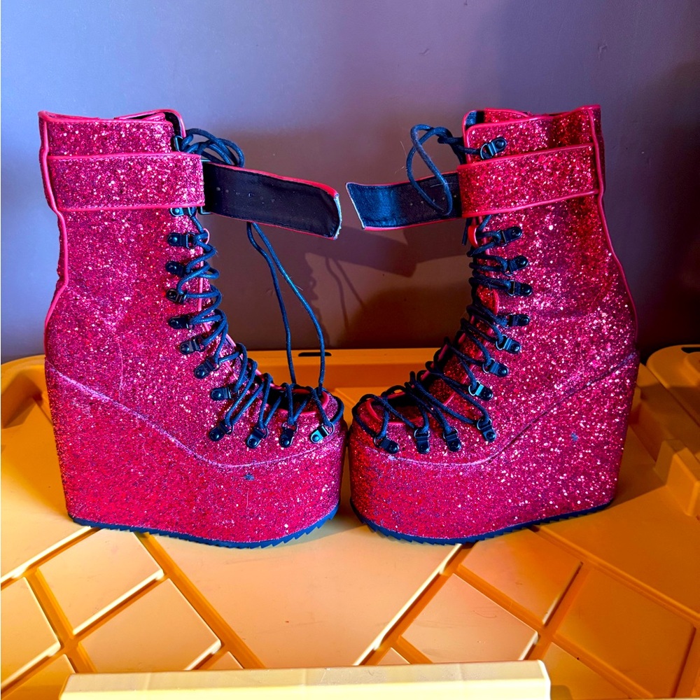 Dolls Kill Sparkling Red Platform Boots